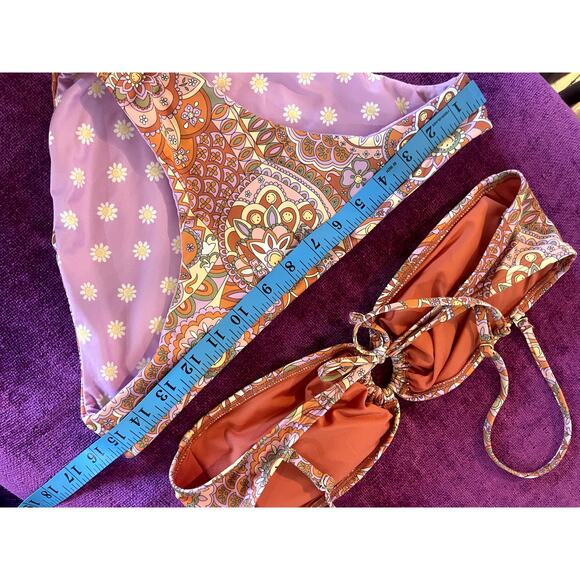 BILLABONG X Smiley Good Times 2 Pc Bikini Set Bandeau Top Reversible Bottom L - Picture 8 of 10